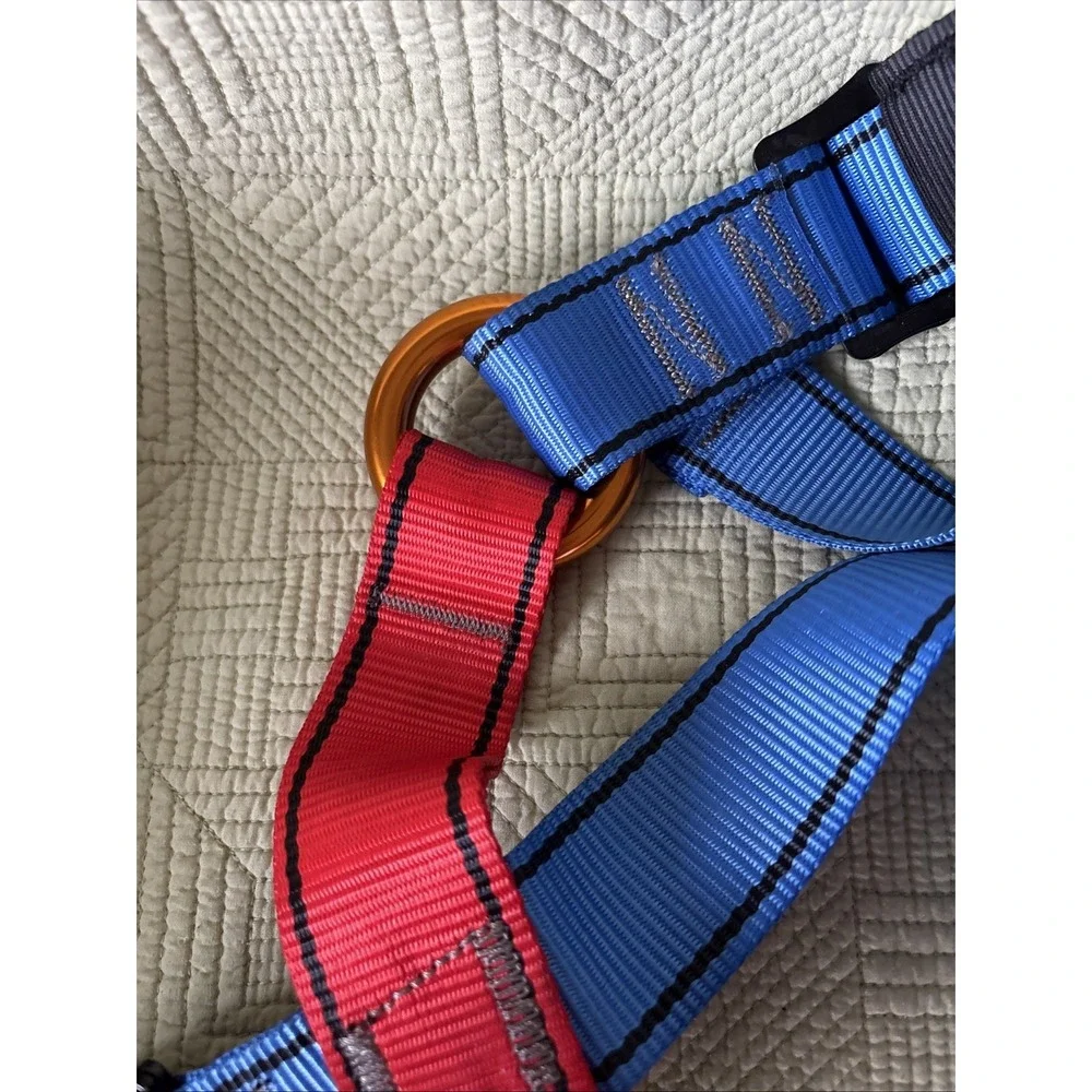 Safety Harness Full Body Climbing/Fall Protection wCarabiner Adjustable Red Blue